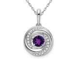 1/3 Carat (ctw) Natural Amethyst Circle Pendant Necklace in 14K White Gold with Diamonds and Chain